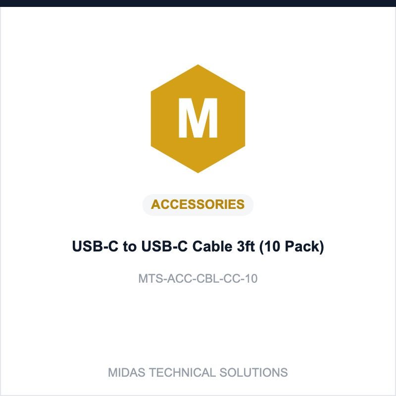 Midas Technical Solutions product card for USB-C to USB-C Cable 3ft (10 Pack), SKU MTS-ACC-CBL-CC-10