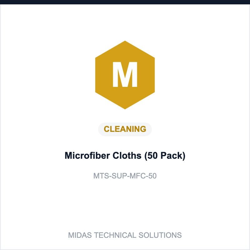 Midas Technical Solutions product card for Microfiber Cloths (50 Pack), SKU MTS-SUP-MFC-50