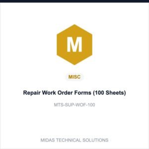 Midas Technical Solutions product card for Repair Work Order Forms (100 Sheets), SKU MTS-SUP-WOF-100