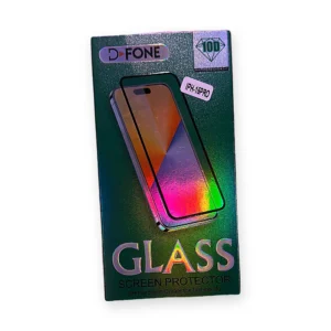 Front of a D-FONE 10D tempered glass screen protector box labelled iPhone 16 Pro