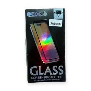 Front of a D-FONE 10D tempered glass screen protector box labelled iPhone 16 Pro Max